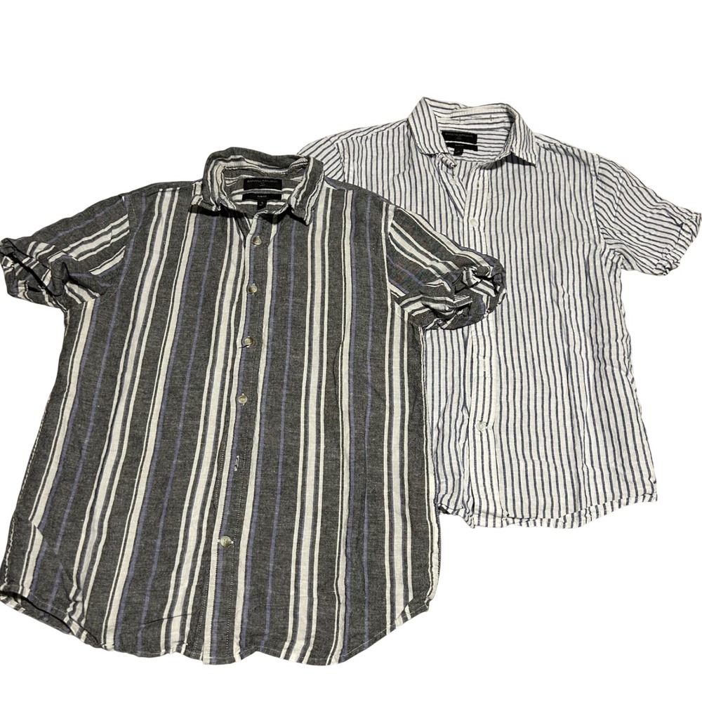 Banana Republic Button Up Mens S Gray Blue Linen Slim Fit Striped Shirt Lot 2